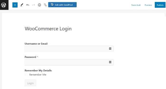 Pratinjau halaman login WooCommerce menggunakan WPForms