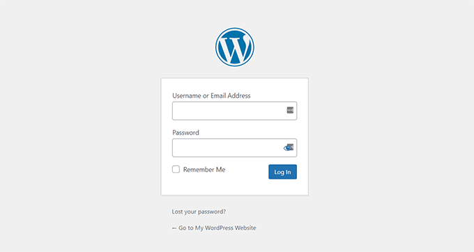 Contoh layar login WordPress standar