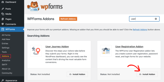 Instal Addon Pendaftaran Pengguna WPForms