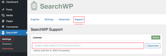 Rekatkan Kunci Lisensi SearchWP Anda