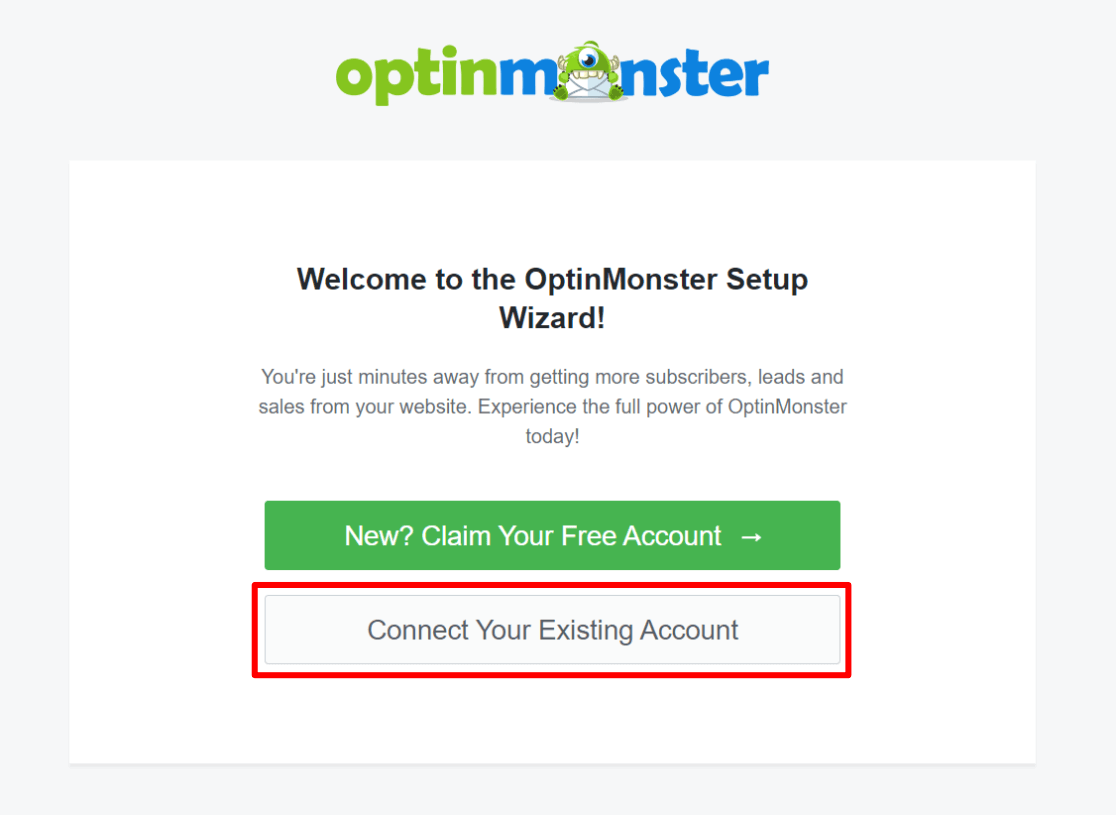 Hubungkan akun yang ada di OptinMonster