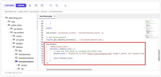 Kode setelah ditempelkan ke functions.php