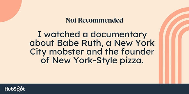 Aturan koma tata bahasa: Saya menonton film dokumenter tentang Babe Ruth, seorang mafia New York City dan pendiri Pizza bergaya New York.