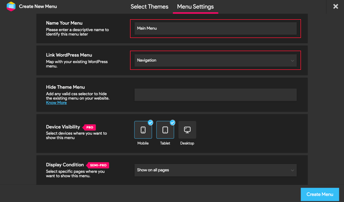 Beri Nama Menu dan Tautkan Dengan Menu WordPress yang Ingin Anda Gunakan