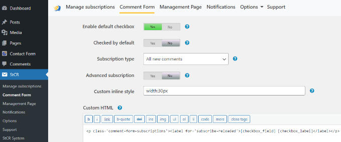 Pengaturan StCr di WordPress