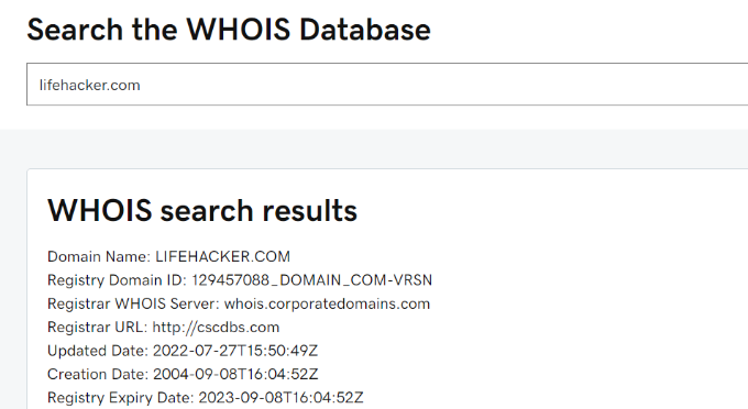 database WHOIS