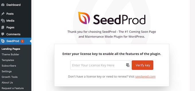 Memasukkan kunci lisensi SeedProd