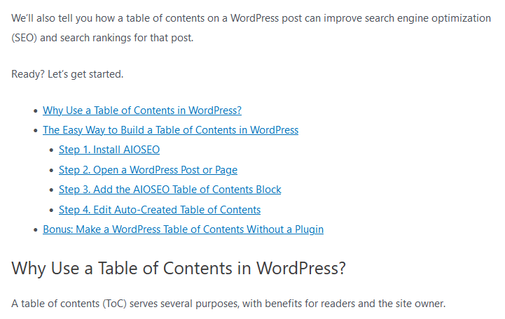 Daftar Isi WordPress AIOSEO