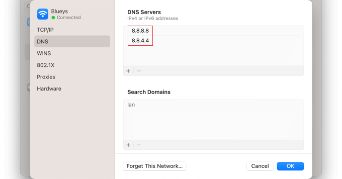 Tambahkan Alamat untuk Server DNS Google