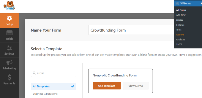 Pilih Templat formulir crowdfunding