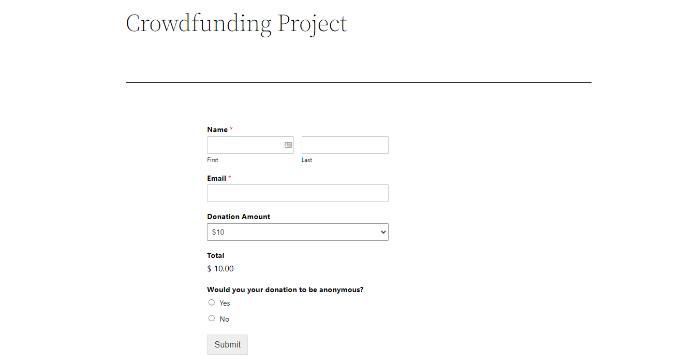 Pratinjau formulir crowdfunding