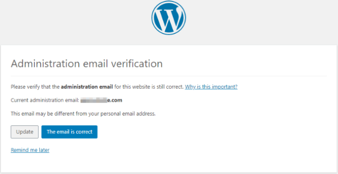 Pemberitahuan verifikasi email admin