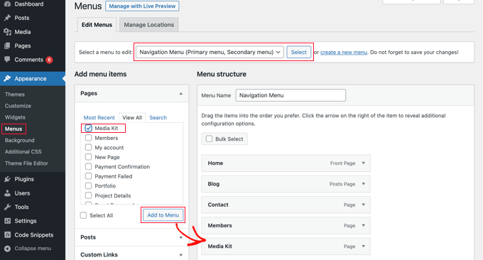 Menambahkan Kit Media ke Menu Navigasi Anda