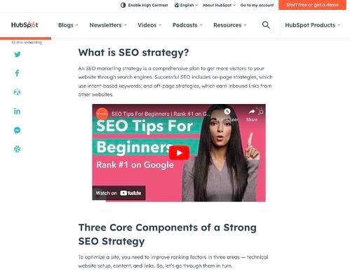 ide blog terbaik, posting pemasaran HubSpot tentang SEO menampilkan video.