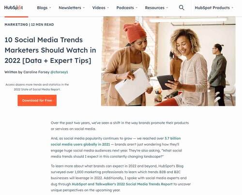 ide blog, posting HubSpot di tren media sosial teratas