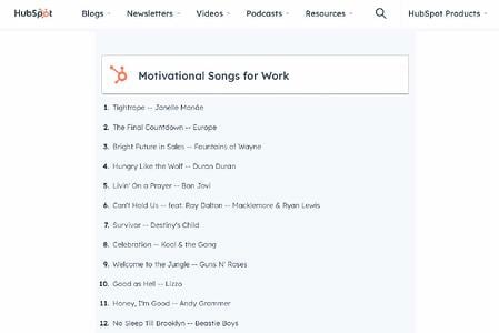 ide blog, playlist lagu motivasi HubSpot