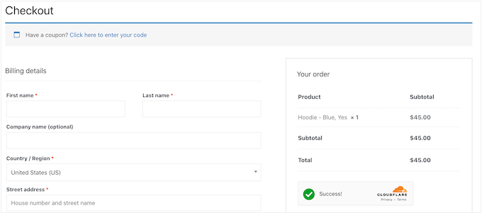 Cloudflare Turnstile CAPTCHA di halaman pembayaran WooCommerce