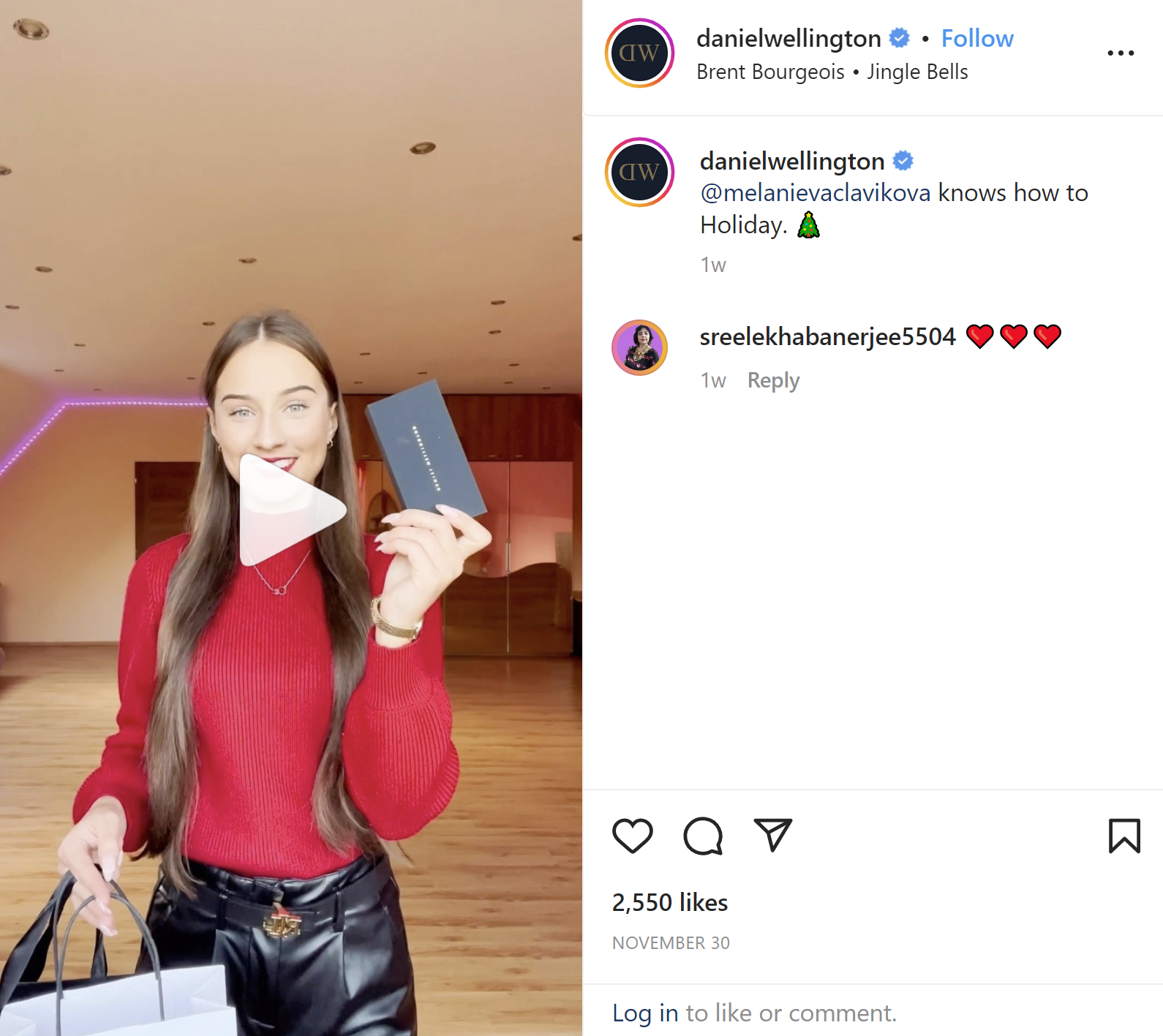 Mikro-influencer Melanie Vaclavikova mengiklankan jam tangan Daniel Wellington.