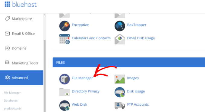 Buka pengelola file di Bluehost