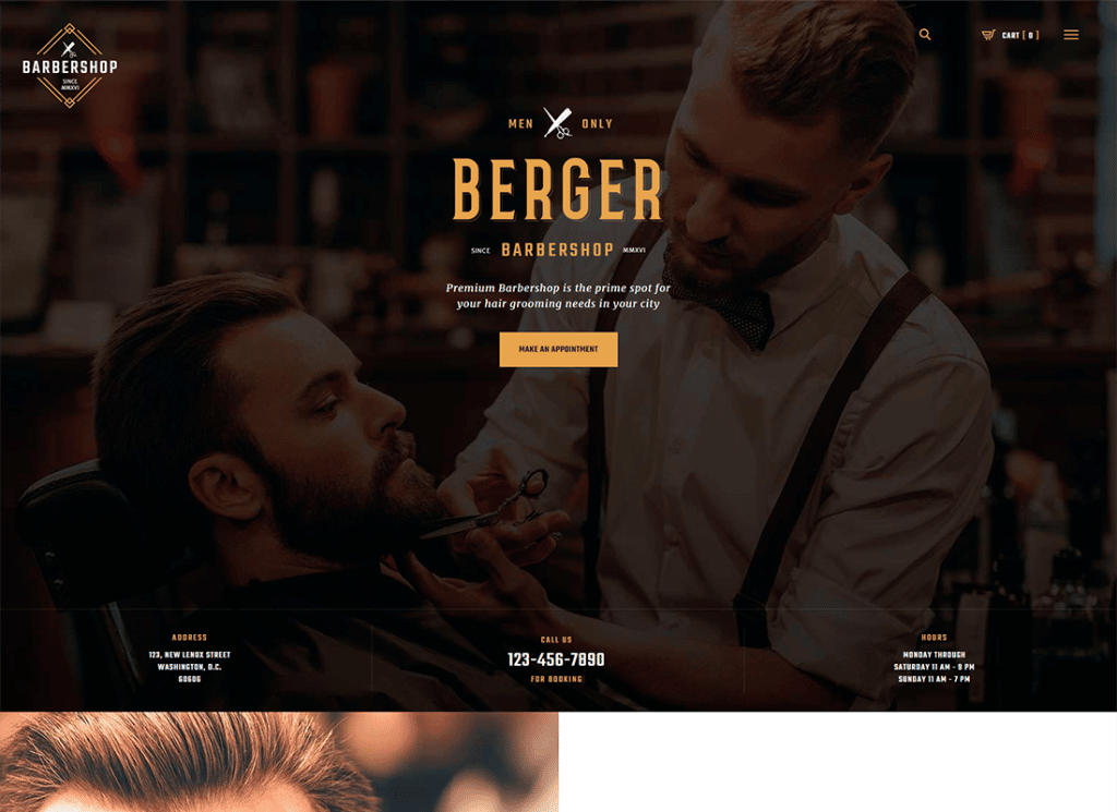 Berger - Tema Barbershop dan Penata Rambut + Salon Tato WordPress