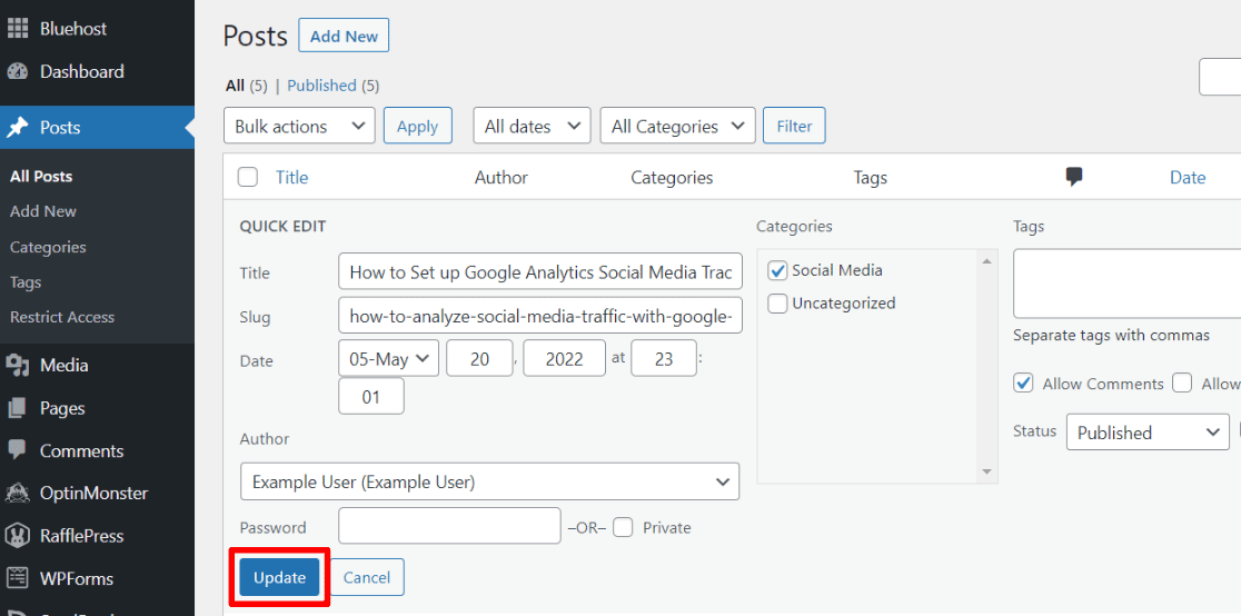 Perbarui Penulis WordPress di Edit Cepat