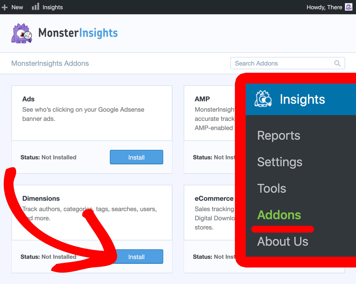 instal addon dimensi monsterinsights