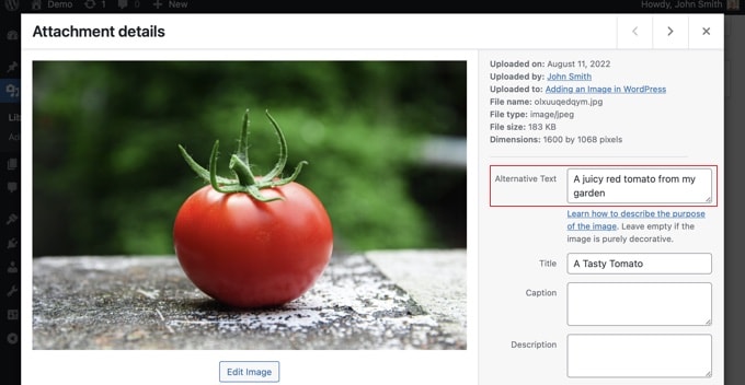 Melihat atau mengedit teks alternatif untuk gambar Anda di perpustakaan media WordPress