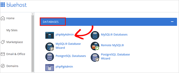 Klik opsi phpMyAdmin di cPanel