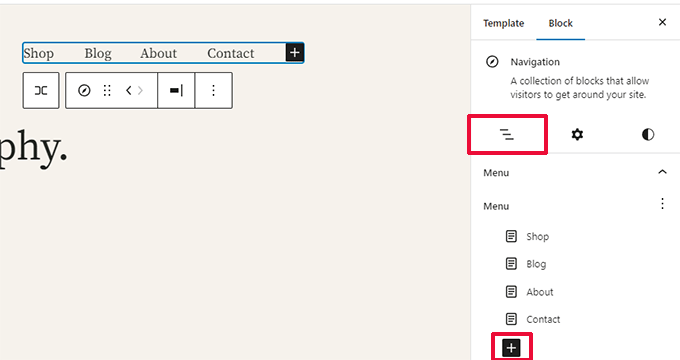 Mengelola item menu di panel blok