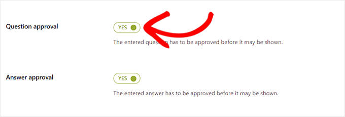 Alihkan sakelar di sebelah bidang Persetujuan Pertanyaan