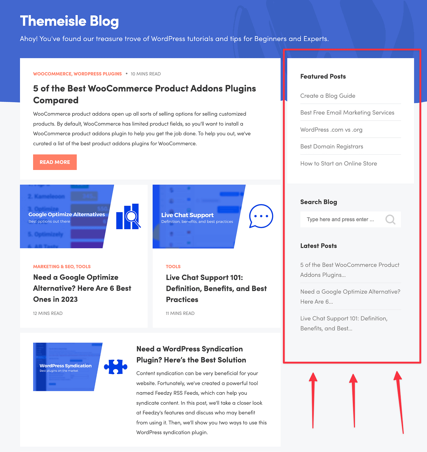 sidebar blog Themeisle