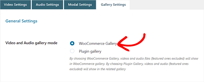 Pilih opsi Galeri WooCommerce