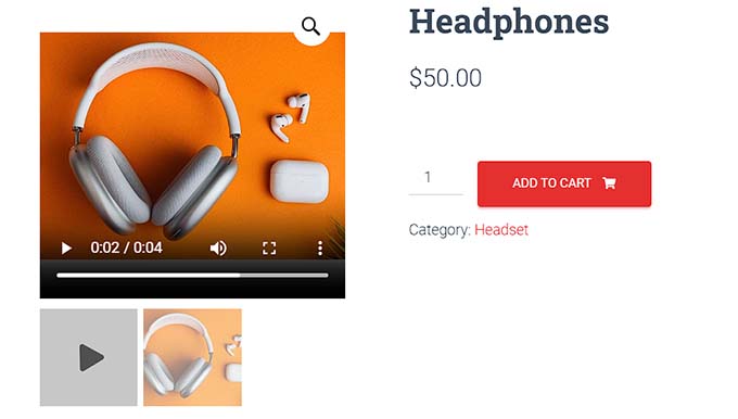 Pratinjau video produk Headphone WooCommerce