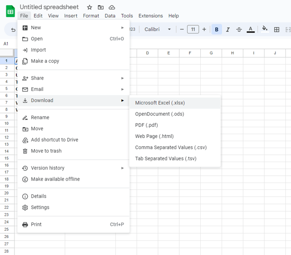 Klik File, Unduh, Microsoft Excel