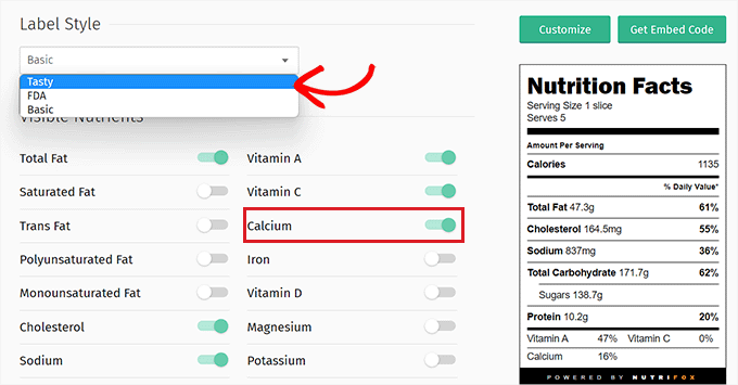 Sesuaikan label fakta nutrisi