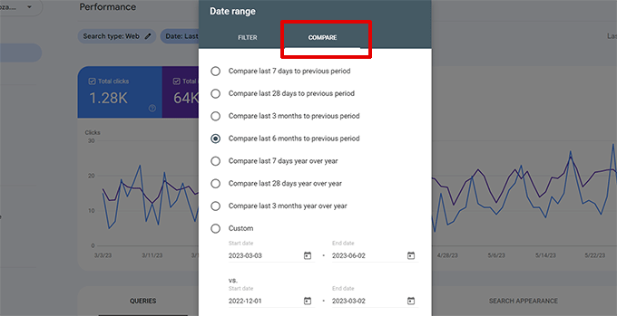 Bandingkan kinerja di Google Search Console