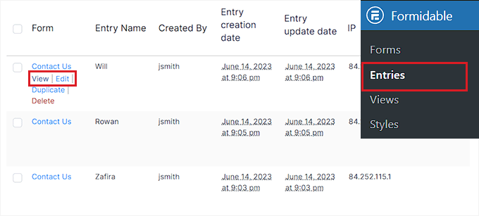 Lihat atau edit entri formulir