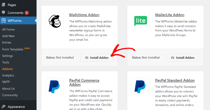 Instal addon Mailchimp