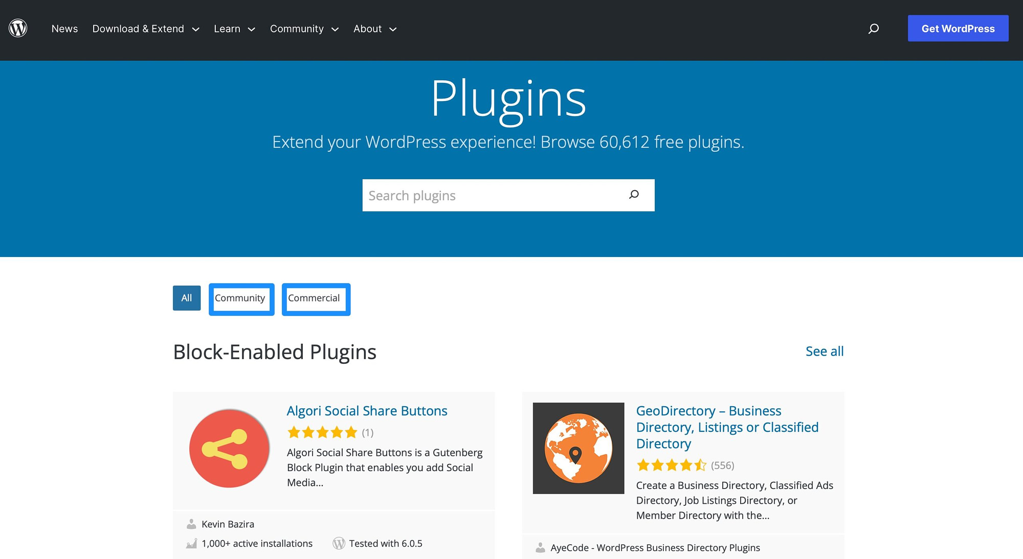 Plugin komunitas vs komersial di repositori WordPress.